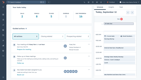 sales hub's user interface showing guided actions 