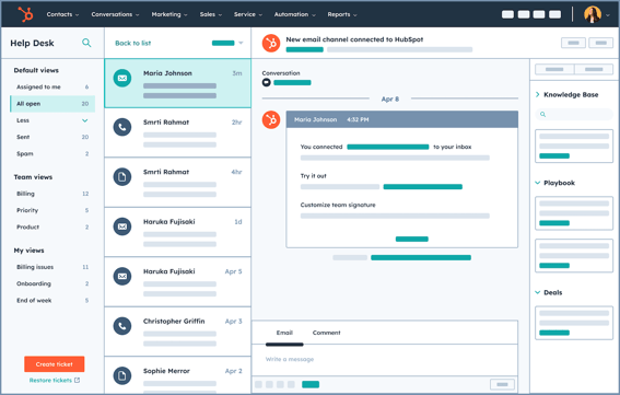 service hub simple user interface showing the help desk