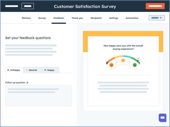 Service Hub simplified user interface showing customer surveys